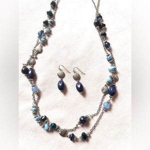 Set Charming Charlie Fashion Blue Long Necklaces With earrings